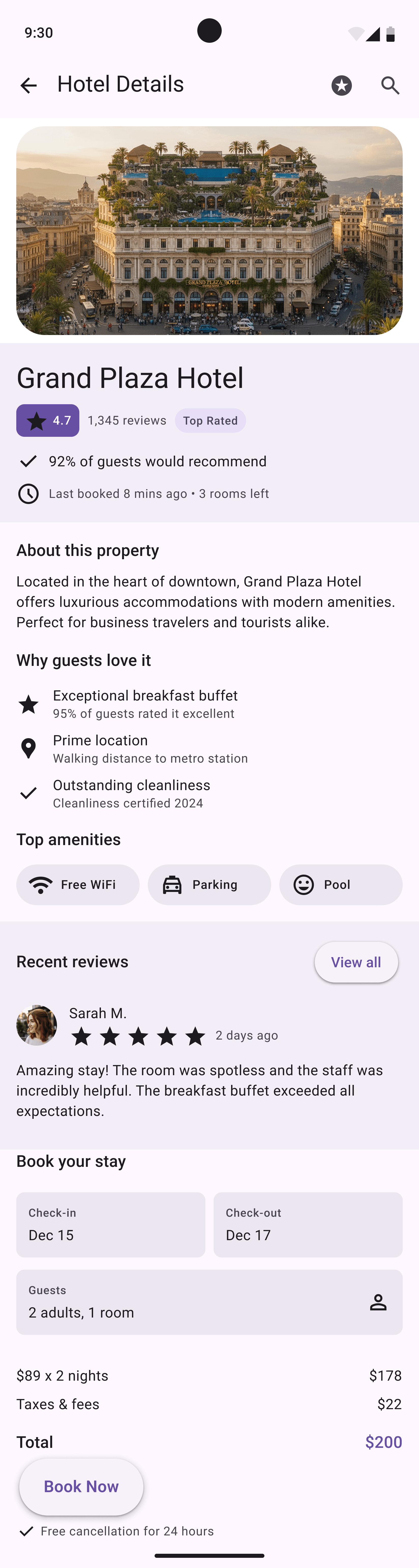 Hotel Booking Page